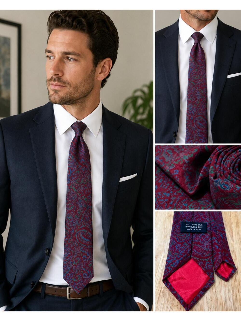 Men's Burgundy Paisley 100% Silk Necktie